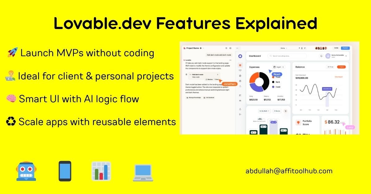 Lovable.dev no-code app builder with AI, reusable components, and MVP tools for developers and startups