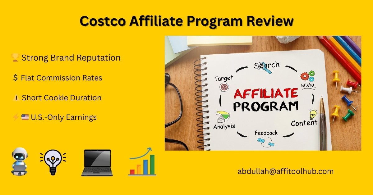 Costco Affiliate Program overview showing commission rates, pros and cons for U.S.-based affiliates